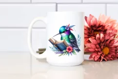 Watercolor Vibrant Hummingbird Reading Book | Sublimation Product Image 2