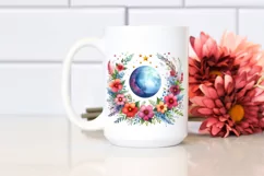 Vibrant Wimsical Moon with Flowers and Stars Clipart Product Image 2