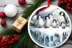 Winter Scene Penguin Round Ornament Sublimation PNG Product Image 2