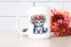 Sitting Cat with Floral Wreath, PNG Product Image 2