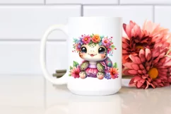 Smiling Baby Turtle with Whimsical Flowers | Sublimation | Product Image 2