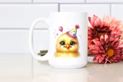 Baby Chick with Party Hat Watercolor Clipart Product Image 2