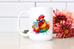 Chicken Drinking Colorful Drink | Watercolor Clipart Product Image 2