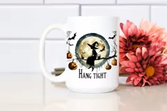 Witch on Moon with Pumpkins, Vintage PNG Product Image 2