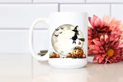 Witch on Moon with Pumpkins, Vintage PNG Product Image 2