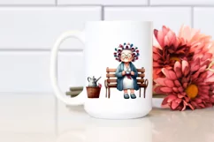 Old Lady Character on Bench with Hair Curlers | Sublimation Product Image 2