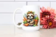Colorful Baby Sloth Holding Autumn Vegetables | Sublimation Product Image 2