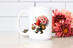 Detailed Watercolor Gnome with Azalea Bouquet | Sublimation Product Image 2