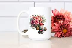 Detailed Watercolor Gnome with Azalea Bouquet | Sublimation Product Image 2