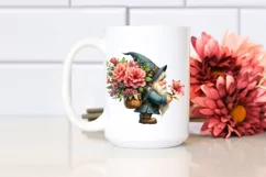 Detailed Watercolor Gnome with Azalea Bouquet | Sublimation Product Image 2