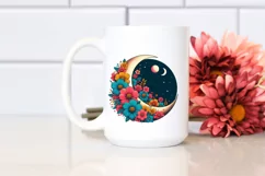 Retro Colorful Half Moon with Flowers PNG Product Image 2
