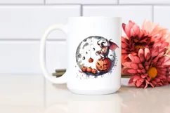 Demon on Moon with Pumpkins, Vintage PNG Product Image 2