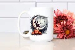 Demon on Moon with Pumpkins, Vintage PNG Product Image 2