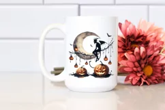 Demon on Moon with Pumpkins, Vintage PNG Product Image 2