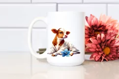 Baby Cow with Dojo Background PNG Product Image 2