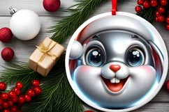 Shiny Rabbit Face Round Ornament Sublimation PNG Product Image 2