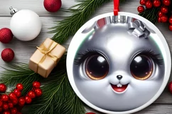 Shiny Rabbit Face Round Ornament Sublimation PNG Product Image 2