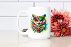Vibrant Owl with 3D Flowers PNG Product Image 2