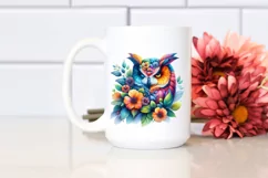Vibrant Owl with 3D Flowers PNG Product Image 2