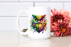 Vibrant Owl with 3D Flowers PNG Product Image 2