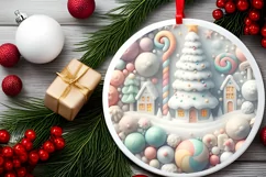 Detailed Winter Christmas Candy Round Ornament Sublimation Product Image 2