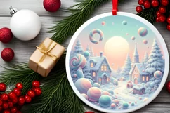 Detailed Winter Christmas Candy Round Ornament Sublimation Product Image 2
