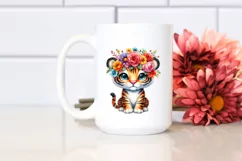 Cute Vibrant Flower Crown Tiger Clipart Product Image 2