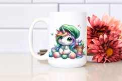 Colorful Baby Unicorn in Green Hat | Sublimation | Clipart Product Image 2
