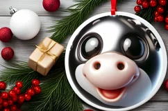 Shiny Cow Face Round Ornament Sublimation PNG Product Image 2