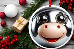 Shiny Cow Face Round Ornament Sublimation PNG Product Image 2