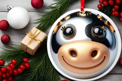 Shiny Cow Face Round Ornament Sublimation PNG Product Image 2