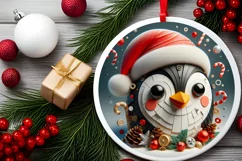 Penguin Christmas Round Cute Ornament Sublimation Product Image 1