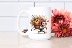 Baby Monkey, Basket Vegetables | Autumn Watercolor Clipart Product Image 2