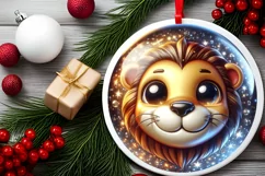 Shiny Lion Face Round Ornament Sublimation PNG Product Image 2