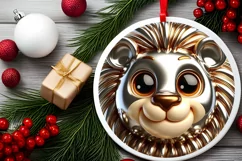 Shiny Lion Face Round Ornament Sublimation PNG Product Image 2