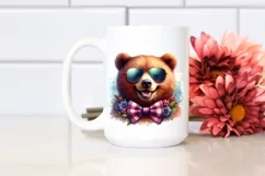 Funny Cute Bear Sunglasses Portrait Watercolor Clipart Product Image 2