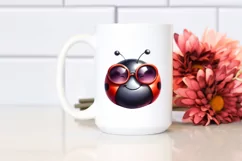 Funny Cute Ladybug Sunglasses Portrait Watercolor Clipart Product Image 2
