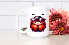 Funny Cute Ladybug Sunglasses Portrait Watercolor Clipart Product Image 2