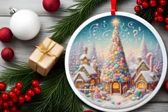 Detailed Winter Christmas Candy Round Ornament Sublimation Product Image 2