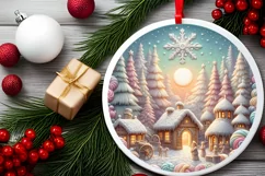Detailed Winter Christmas Candy Round Ornament Sublimation Product Image 2