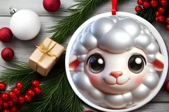 Shiny Lamb Face Round Ornament Sublimation PNG Product Image 2