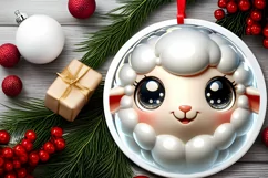 Shiny Lamb Face Round Ornament Sublimation PNG Product Image 2