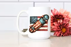 Vintage Rusted Skateboard USA Flag Watercolor Clipart Product Image 2
