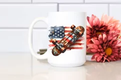 Vintage Rusted Skateboard USA Flag Watercolor Clipart Product Image 2