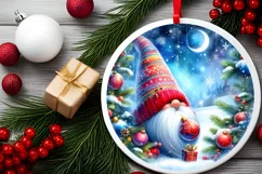 Watercolor Christmas Gnome Round Sticker Ornament PNG Product Image 2