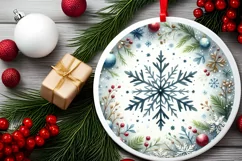 Watercolor Snowflake Round Sticker Ornament PNG Product Image 2