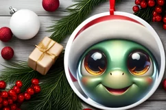 Shiny Turtle Face Round Ornament Sublimation PNG Product Image 2