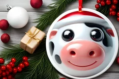 Shiny Cow Face Round Ornament Sublimation PNG Product Image 2