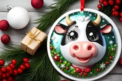 Shiny Cow Face Round Ornament Sublimation PNG Product Image 2