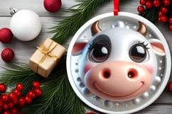 Shiny Cow Face Round Ornament Sublimation PNG Product Image 2